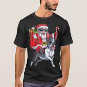 T-shirt Noël Père Noël équitation Boston Terrier Noël B (Devant)