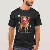 T-shirt Noël Père Noël équitation Boxer Chien Lumière Noël (Devant)