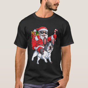 T-shirt Noël Père Noël équitation Français Chien-taureaux