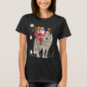 T-shirt Noël Père Noël équitation Samoyed Lumières Noël H (Devant)