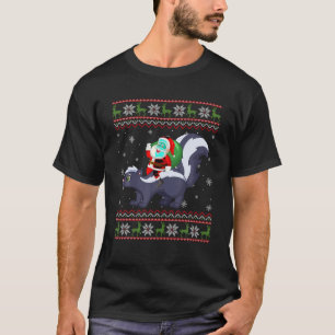 T-shirt Noël Père Noël équitation Skunk Drôle moche Xmas S