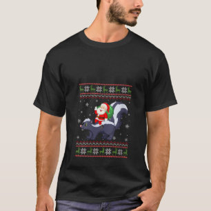 T-shirt Noël Père Noël équitation Skunk Drôle moche Xmas S