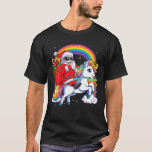 T-shirt Noël Père Noël équitation Unicorn Noël Cadeaux Fil