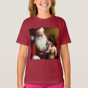 T-shirt Noël Père Noël et un chat 3
