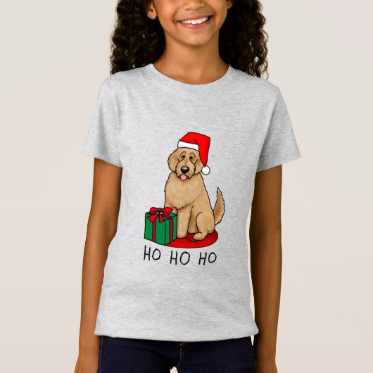 T-Shirt Noël Père Noël Goldendoodle (rouge or) Chien migno (Devant)