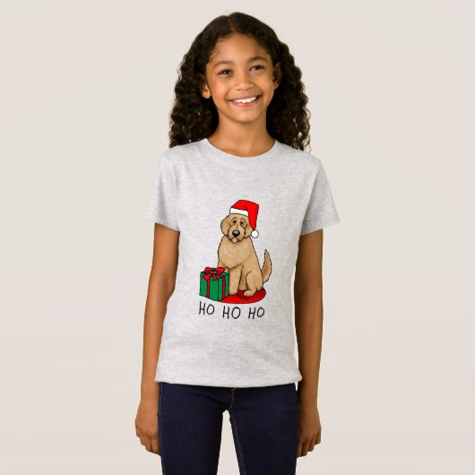 T-Shirt Noël Père Noël Goldendoodle (rouge or) Chien migno (Devant entier)