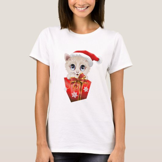 T-shirt Noël Père Noël Kitten avec cadeau (Devant)