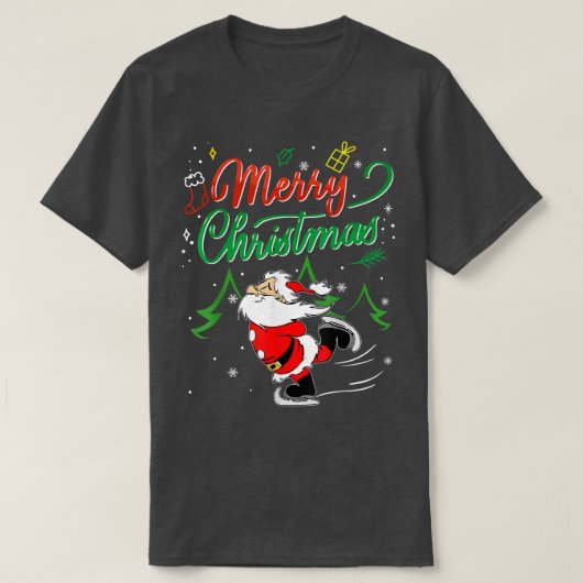 T-shirt Noël Père Noël Patinage sur glace drôle Costume 20 (Design devant)