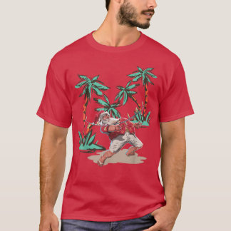 T-SHIRT NOËL PÈRE NOËL SUR LA PLAGE AVEC DES LUMIÈRES ÉQUI