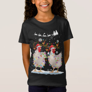T-Shirt Noël Poulet Hen Arbre Lumières Noël Drôle Poumon