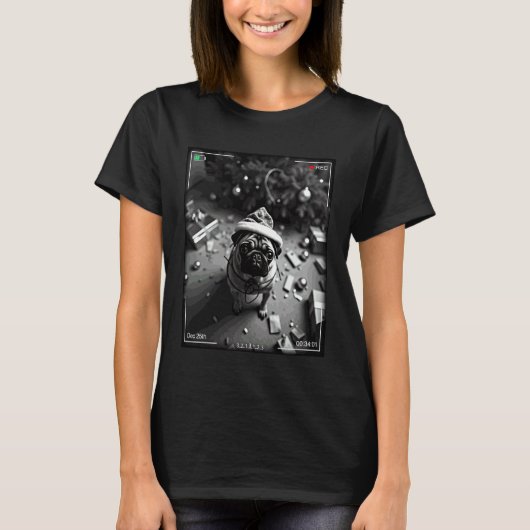 T-shirt Noël Pug Attrapé Par Caméra (Devant)