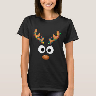 T-shirt Noël Renne Mignon Visage Bois De Cerf Enroulés Dan
