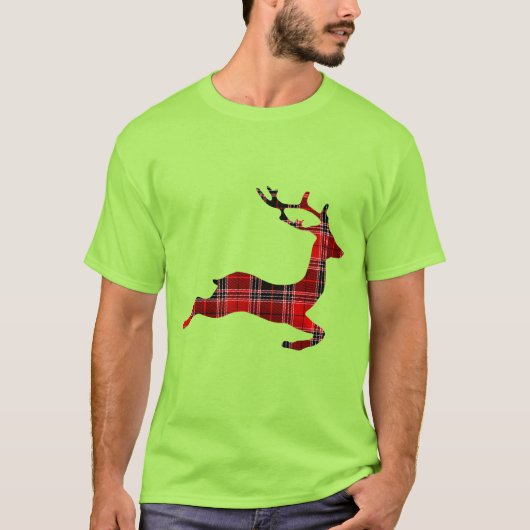 T-shirt Noël rouge d'écossais de renne de tartan (Devant)