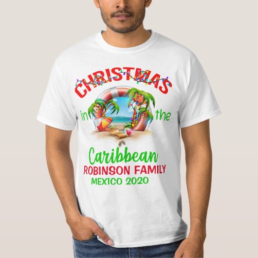 T-shirt Noël rouge vert dans les Caraïbes (Devant)