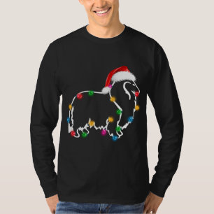 T-shirt Noël Rough Collie XMAS Lumières Santa Hat Funny