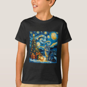 T-shirt Noël Russe Bleu Chat Art Van Gogh's The Star