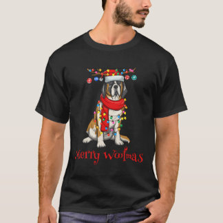 T-shirt Noël Saint Bernard Dog Feux de Vacances Joyeux W