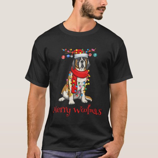 T-shirt Noël Saint Bernard Dog Feux de Vacances Joyeux W (Devant)