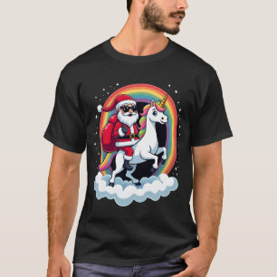 T-shirt Noël Santa à cheval Licorne Xmas Filles Femmes Ra
