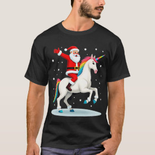 T-shirt Noël Santa à cheval Licorne Xmas Filles Femmes Ra