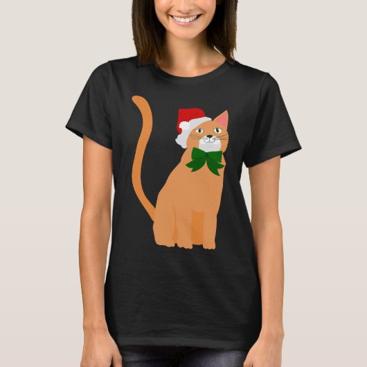 T-shirt noël santa claus casquette orange chat (Devant)