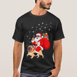 T-shirt Noël Santa Claus chevauchant un chien de Noël Pug