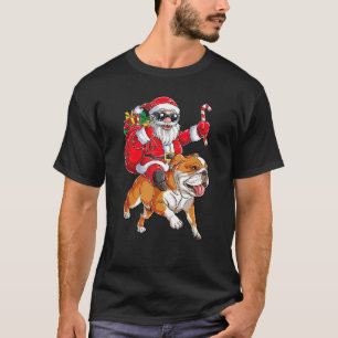 T-shirt Noël Santa Claus équitation anglais Bulldog Joyeux