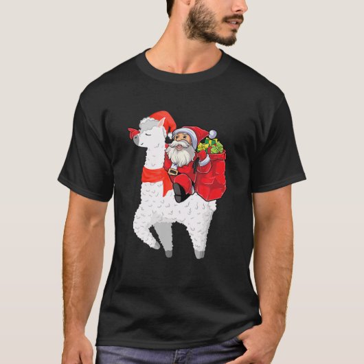 T-shirt Noël Santa Claus équitation Llama Pour Garçons Enf (Devant)