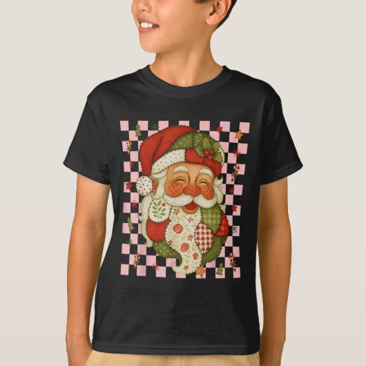 T-shirt Noël Santa Claus Patchwork Famille correspondante (Devant)