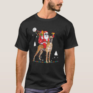 T-shirt Noël Santa Claus Riding Great Dane Lights Xma