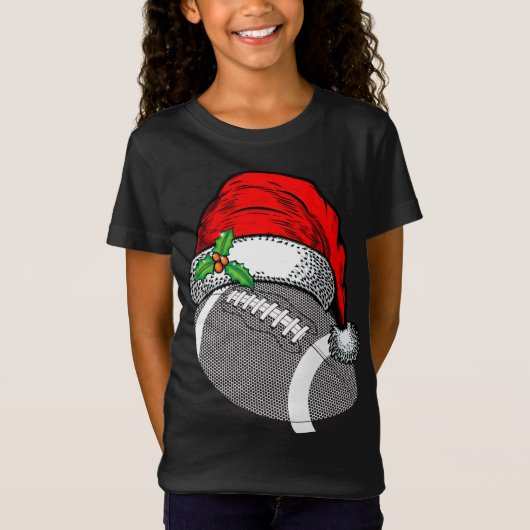 T-Shirt Noël Santa Hat Football Sport Drôle Cadeau (Devant)
