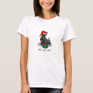 T-shirt Noël Santa Hat Scottish Terrier (noir) mignonne