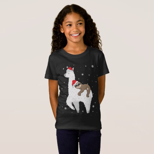 T-Shirt Noël Sloth équitation Llama Père Noël Funny Pyjama (Devant entier)