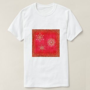 T-shirt Noël Snowflakes Parties scintillant rouge et or