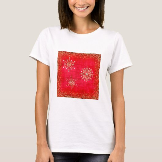 T-shirt Noël Snowflakes Parties scintillant rouge et or (Devant)