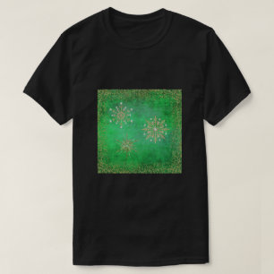 T-shirt Noël Snowflakes Parties scintillant verte et or