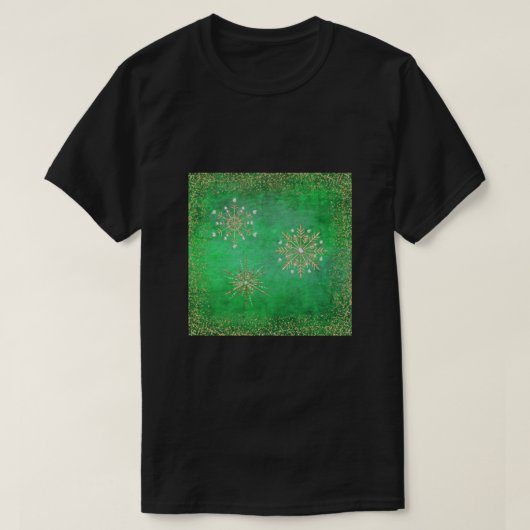 T-shirt Noël Snowflakes Parties scintillant verte et or (Design devant)