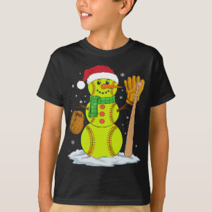 T-shirt Noël Snowman Softball Pitcher Boys Enfants Ados