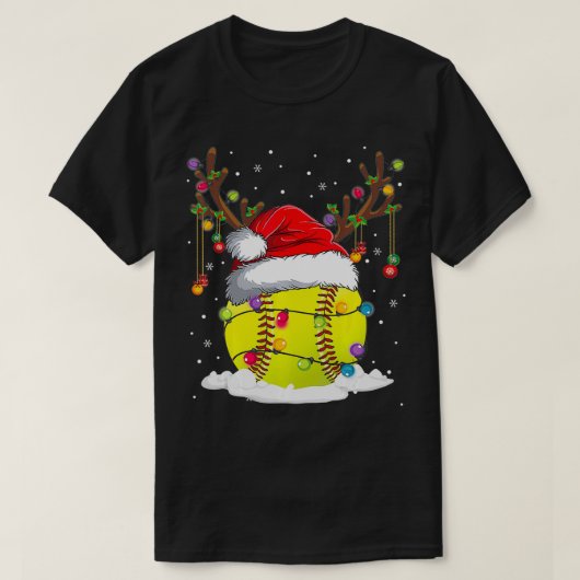 T-shirt Noël Softball Reindeer Funny Santa Hat Xmas K (Design devant)