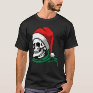 T-SHIRT NOËL SOURIRE SKELETON PORTANT UN CHAPEAU SANTA