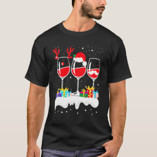 T-shirt Noël Trois Verre De Vin Rouge Xmas Reindeer EL