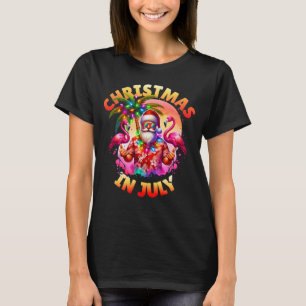 T-shirt Noël tropical en juillet Palmiers & Flamants roses