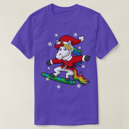 T-shirt Noël Unicorne Père Noël Snowboard (Design devant)