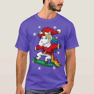 T-shirt Noël Unicorne Père Noël Snowboard