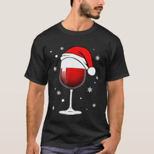 T-shirt Noël Verre Rouge Vin Santa Chapeau pour les amateu