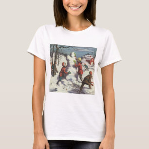 T-shirt Noël vintage, bataille de boules de neige entre en