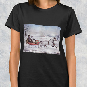 T-shirt Noël vintage, La route d'hiver, Traîneau à cheval