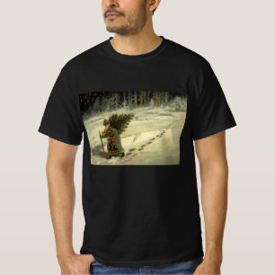 T-shirt Noël vintage, le Père Noël portant un arbre