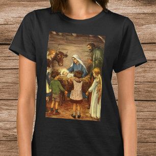 T-shirt Noël vintage, Nativité religieuse avec bébé Jésus