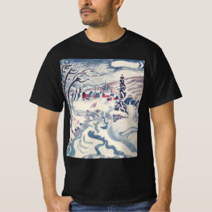 T-shirt Noël vintage, paysage hivernal de village enneigé